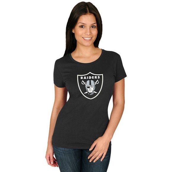 NFL Majestic Black Tee LAS VEGAS Raiders Women's Small Large Sparkle NEW - Picture 1 of 6